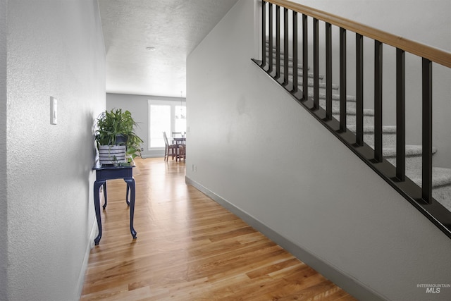 interior space featuring light hardwood / wood-style floors and a textured ceiling