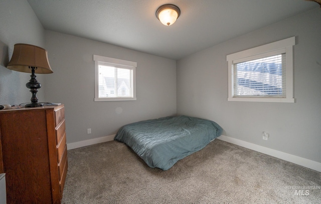 carpeted bedroom featuring multiple windows