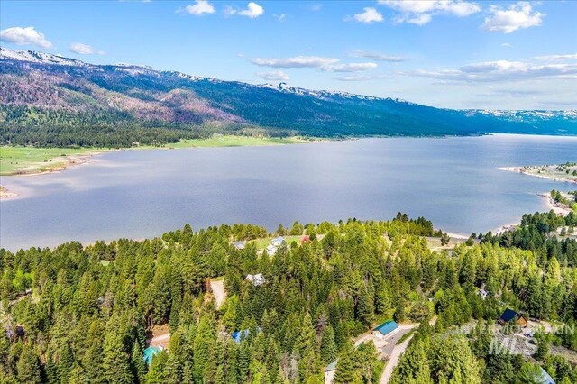 108 Panorama Dr, Cascade, ID 83611 - drone / aerial view of a water and mountain view and a heavily wooded area
