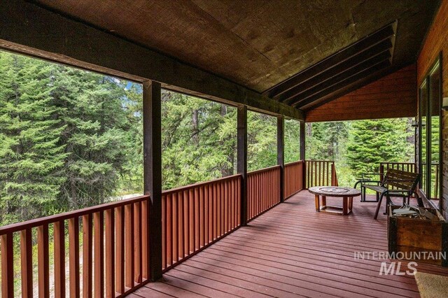 108 Panorama Dr, Cascade, ID 83611 - wooden deck featuring a forest view