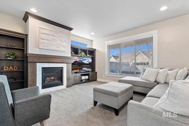 living room featuring carpet floors