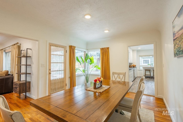 3102 N Sycamore Dr, Boise, ID 83703 - dining room with wood finished floors, a textured ceiling, baseboards, and recessed lighting