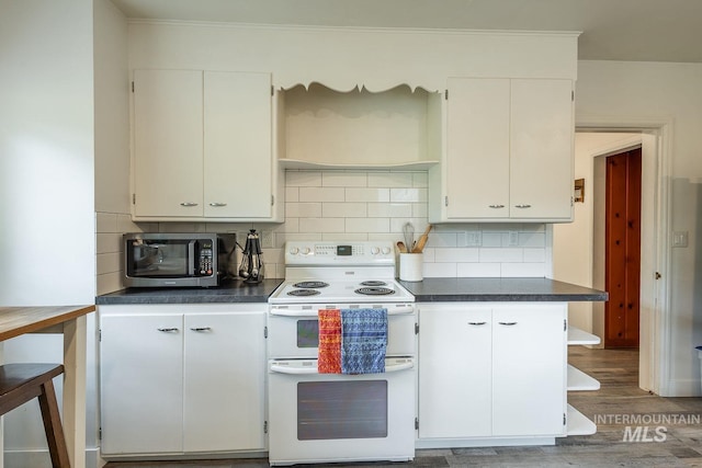 3102 N Sycamore Dr, Boise, ID 83703 - kitchen with range with two ovens, stainless steel microwave, wood finished floors, and tasteful backsplash