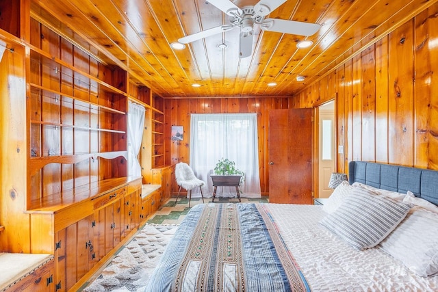 3102 N Sycamore Dr, Boise, ID 83703 - bedroom featuring wood ceiling, wood walls, and recessed lighting