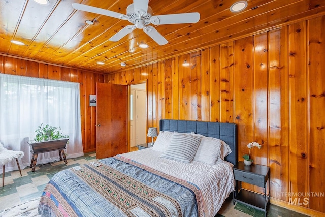 3102 N Sycamore Dr, Boise, ID 83703 - bedroom featuring wood walls, wood ceiling, and recessed lighting