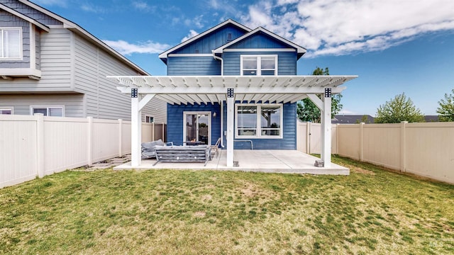 161 S Baraya Way, Meridian, ID 83642 - rear view of property with a pergola, an outdoor hangout area, a patio area, and board and batten siding