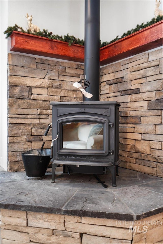 room details with a wood stove