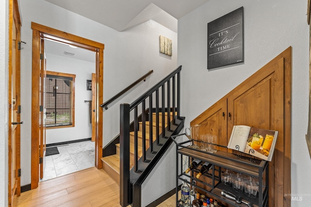 7 Golden Bench Ct, Donnelly, ID 83615 - stairway with marble look tiles and baseboards