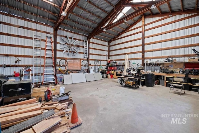 garage featuring a workshop area