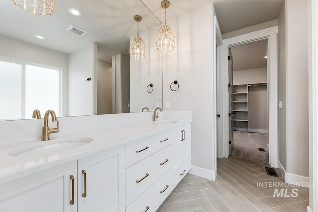 full bathroom featuring a sink, double vanity, and visible vents