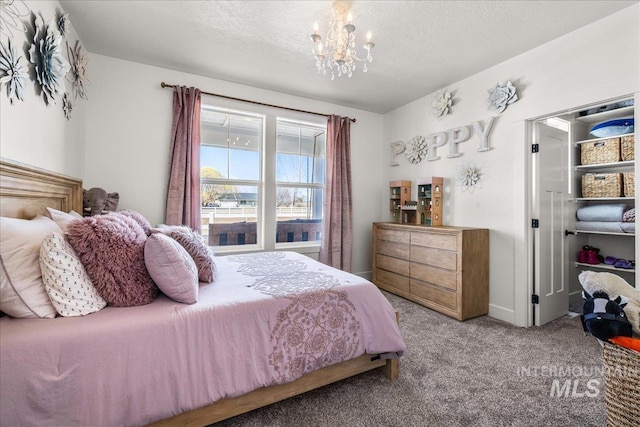 10935 Purple Sage Rd, Middleton, ID 83644 - bedroom with a notable chandelier, a textured ceiling, and carpet floors