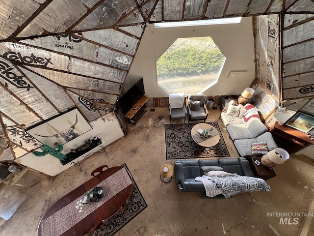 living room featuring a high ceiling