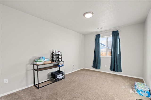 misc room featuring carpet flooring and a textured ceiling