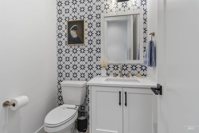 125 S Eagles Roost Way, Eagle, ID 83616 - half bathroom with vanity and wallpapered walls