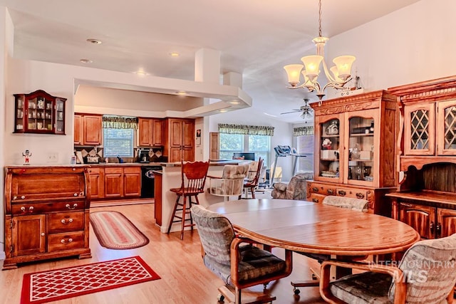 12 Blue Spruce Ct, Cascade, ID 83611 - dining space with a chandelier, plenty of natural light, light wood-type flooring, ceiling fan, and recessed lighting