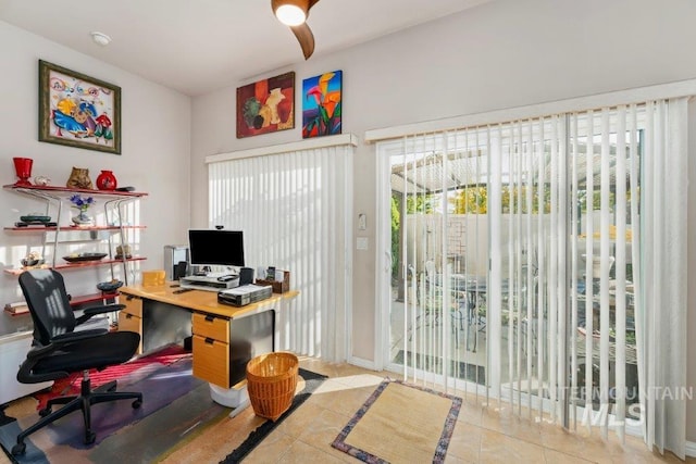 view of tiled home office