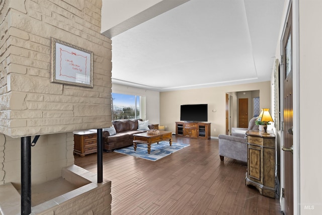 living room with hardwood / wood-style floors