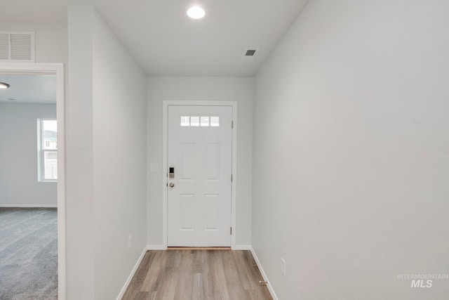 foyer entrance featuring light wood-type flooring and a wealth of natural light