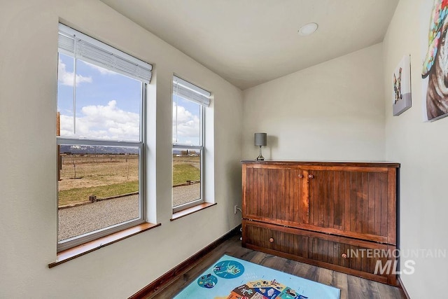 interior space featuring baseboards and wood finished floors