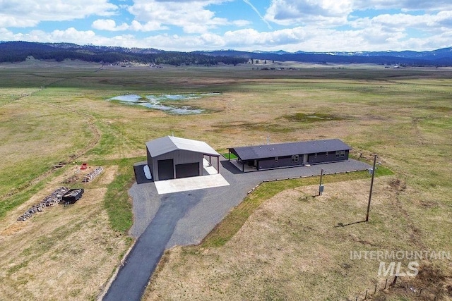 bird's eye view with a rural view and a water and mountain view