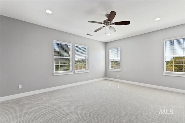 3631 S Pheasant Tail Way, Boise, ID 83716 - spare room with baseboards, light carpet, a ceiling fan, and recessed lighting