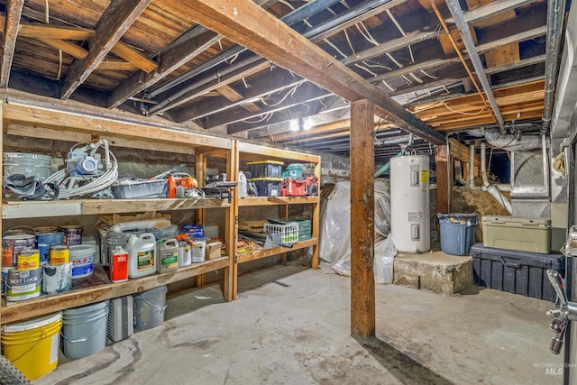 basement featuring water heater