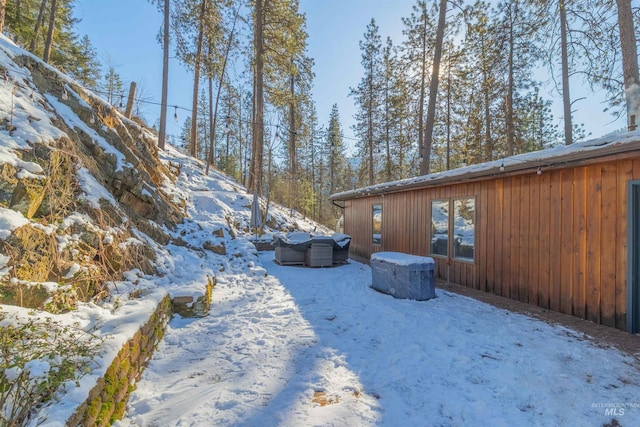 view of yard covered in snow