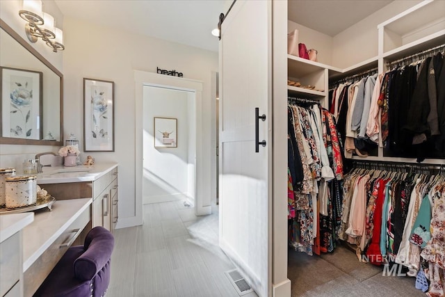 walk in closet with visible vents and a sink