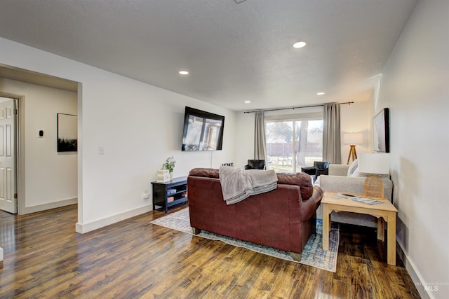 8561 W Goddard, Boise, ID 83704 - living room with baseboards, a textured ceiling, wood finished floors, and recessed lighting