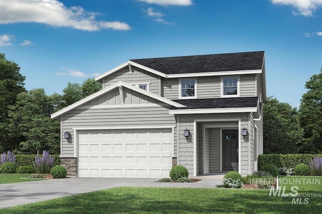5591 W Aralia Dr, Meridian, ID 83646 - view of front of house featuring a garage, driveway, board and batten siding, and a shingled roof