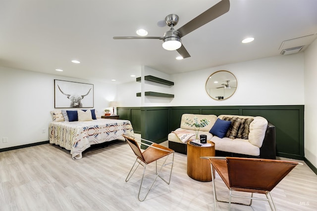1706 Hervey, Boise, ID 83705 - bedroom featuring light wood-style floors, baseboards, ceiling fan, and recessed lighting