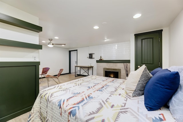 1706 Hervey, Boise, ID 83705 - bedroom featuring wood finished floors, a fireplace, and recessed lighting