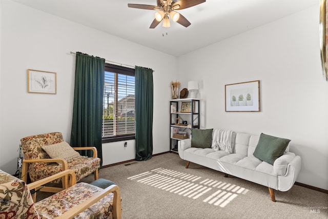 2510 Westridge Ct, Clarkston, WA 99403 - sitting room featuring visible vents, baseboards, ceiling fan, and carpet floors