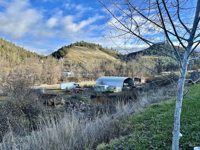 view of yard with a mountain view and a carport