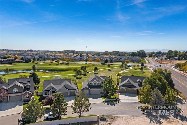 aerial view with a water view