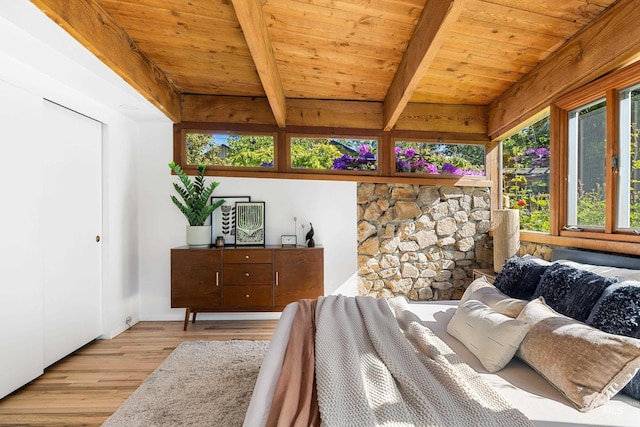 2036 N Blaine Way, Boise, ID 83702 - bedroom with wood finished floors and wooden ceiling with exposed beams