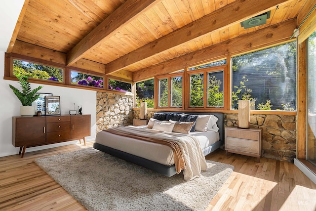 2036 N Blaine Way, Boise, ID 83702 - bedroom featuring multiple windows, wood finished floors, and wooden ceiling with exposed beams