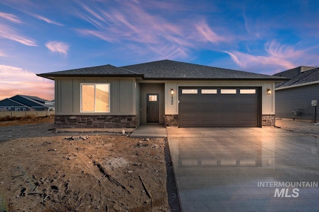 prairie-style home with a garage