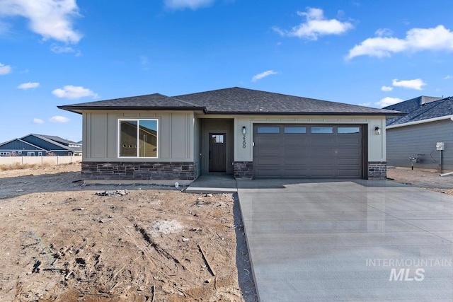 prairie-style home with a garage