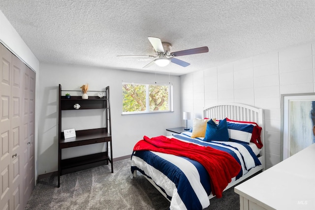 946 S Curtis Rd, Boise, ID 83705 - bedroom with a closet, carpet flooring, a textured ceiling, a ceiling fan, and baseboards