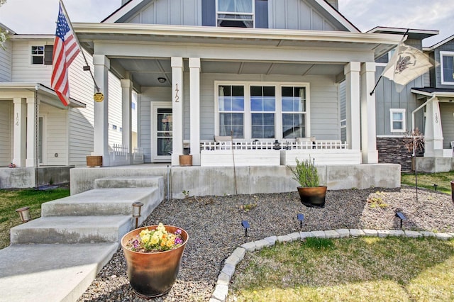 172 S Echo Canyon Ave, Meridian, ID 83642 - shotgun-style home with board and batten siding and a porch