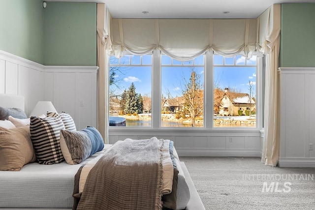 carpeted bedroom featuring multiple windows