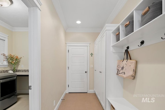 mudroom with ornamental molding