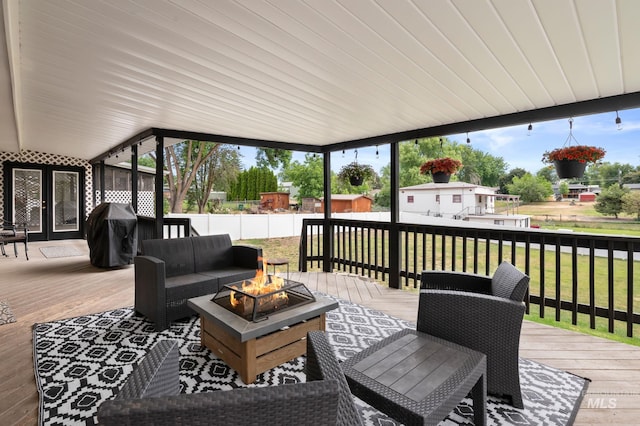 3513 7th St E, Lewiston, ID 83501 - wooden terrace featuring a fire pit, grilling area, and french doors