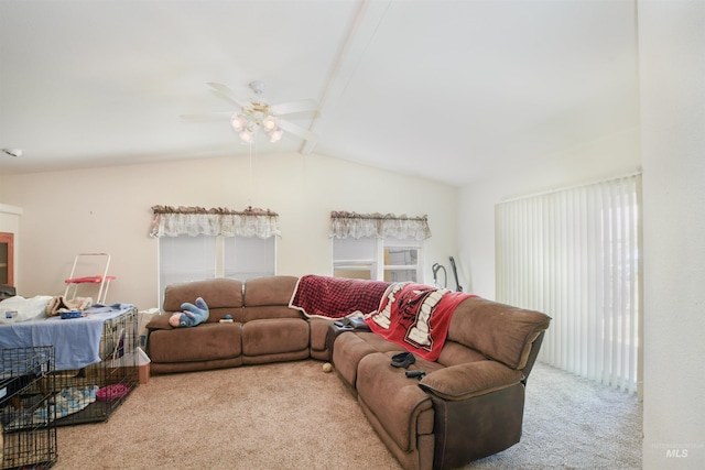 518 N 42nd, Nampa, ID 83687 - carpeted living area with a ceiling fan and lofted ceiling