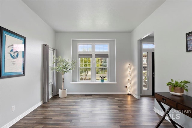 foyer entrance with dark hardwood / wood-style floors