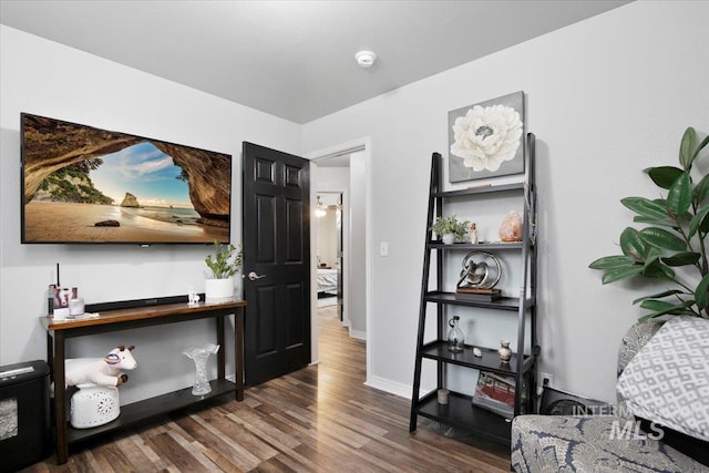 interior space with dark hardwood / wood-style flooring