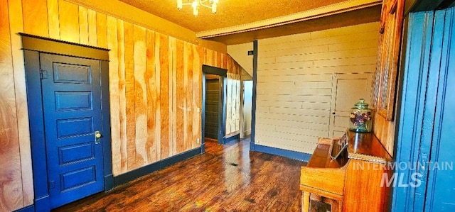 entryway featuring wooden walls and wood finished floors