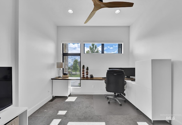 6553 S Pemberley Way, Meridian, ID 83642 - office space with dark colored carpet, recessed lighting, a ceiling fan, and baseboards