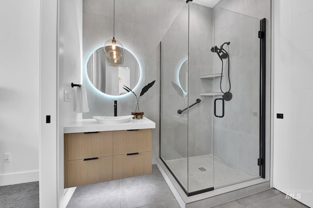 6553 S Pemberley Way, Meridian, ID 83642 - full bath with vanity, a shower stall, and tile patterned floors
